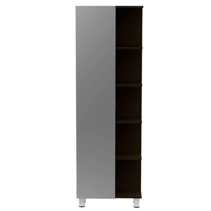 MUEBLE ESQUINERO ZENDAYA, WENGUE, CON ESPEJO Y VARIEDAD DE ENTREPAÑOS ZF