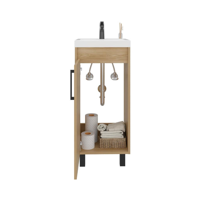 Mueble Lavamanos a Piso Oxford, Fresno Europeo y Plomo, Incluye Lavamanos 40cm ZF