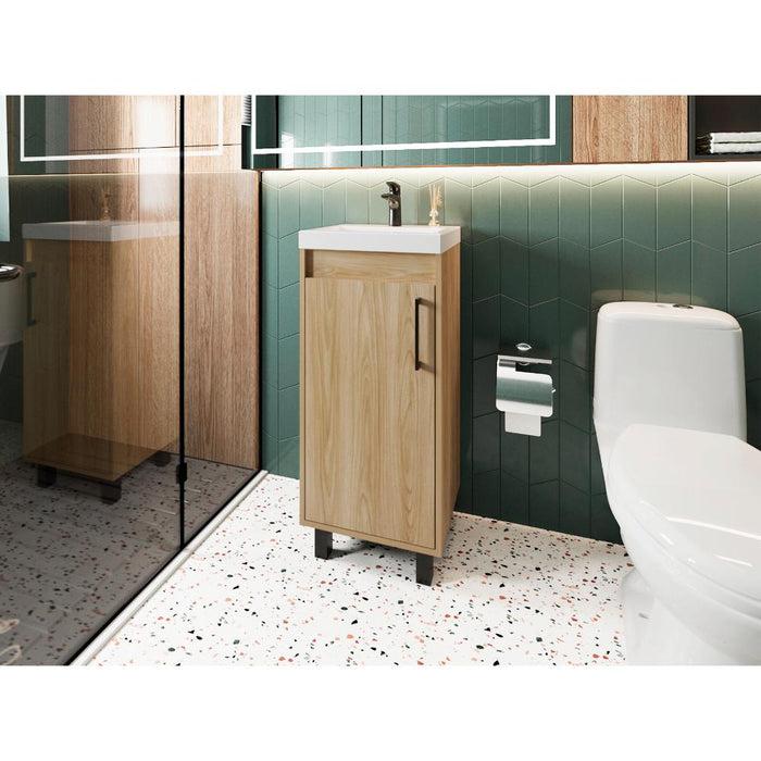 Mueble Lavamanos a Piso Oxford, Fresno Europeo y Plomo, Incluye Lavamanos 40cm ZF