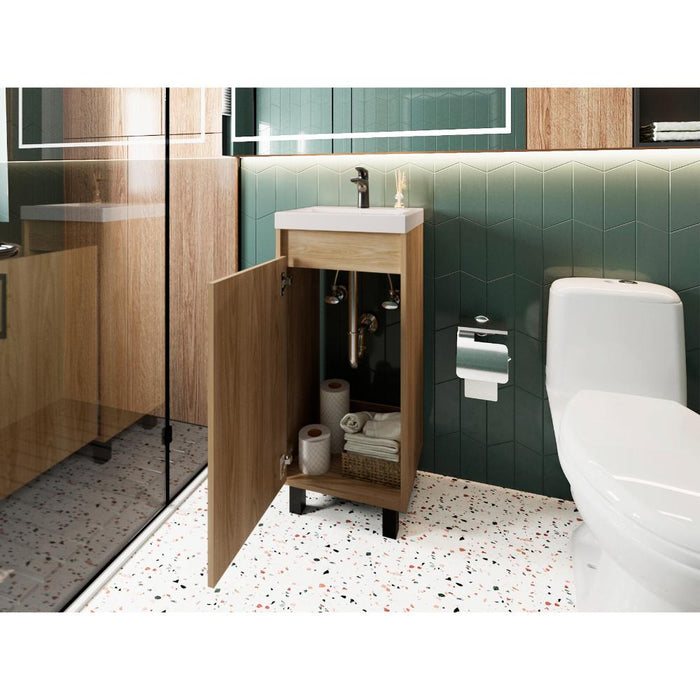 Mueble Lavamanos a Piso Oxford, Fresno Europeo y Plomo, Incluye Lavamanos 40cm ZF