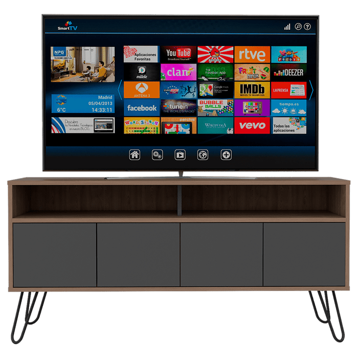 MUEBLE MULTIUSOS LARA, MIEL Y PLATA OSCURO, PARA TELEVISOR DE 55 PULGADAS
