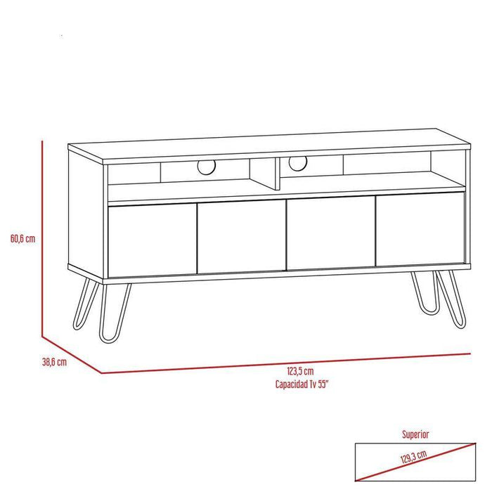 MUEBLE MULTIUSOS LARA, MIEL Y PLATA OSCURO, PARA TELEVISOR DE 55 PULGADAS