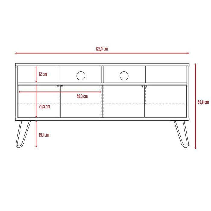MUEBLE MULTIUSOS LARA, MIEL Y PLATA OSCURO, PARA TELEVISOR DE 55 PULGADAS