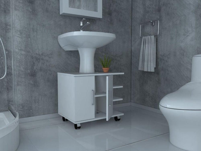 MUEBLE PARA LAVAMANOS ELEMENTAL, BLANCO, CON RODACHINES PARA SU FÁCIL DESPLAZAMIENTO