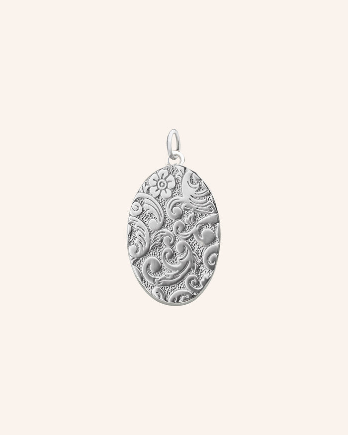 Sterling Silver Oval Floral Half Locket Charm