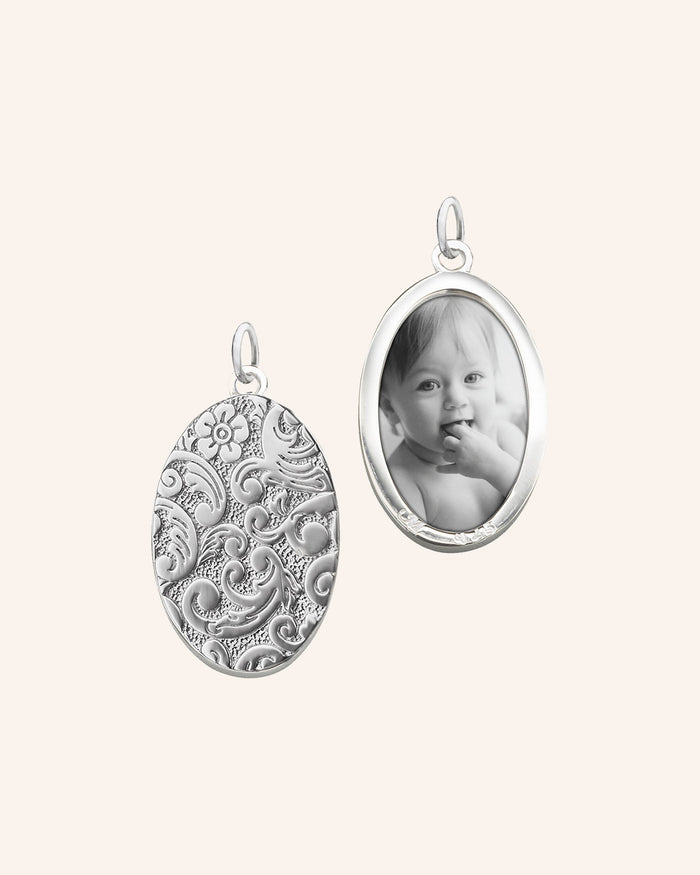 Sterling Silver Oval Floral Half Locket Charm