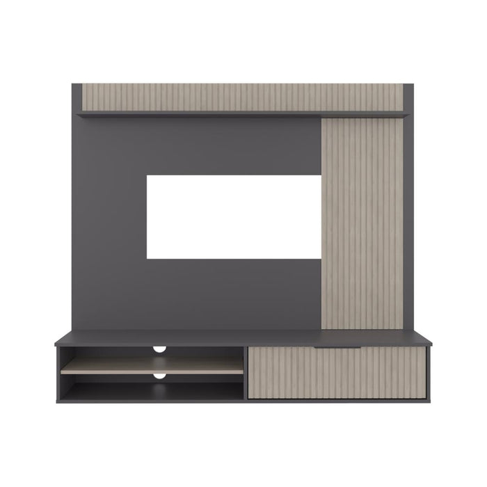 PANEL DE TV DOVER, PLATA OSCURO Y BARDOLINO, CON ESPACIO PARA TV DESDE 55 A 70"