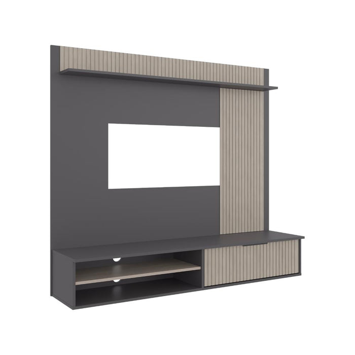 PANEL DE TV DOVER, PLATA OSCURO Y BARDOLINO, CON ESPACIO PARA TV DESDE 55 A 70"