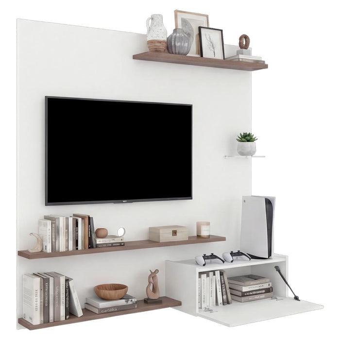 Panel de Tv Henry, Blanco Duqueza y Avellana, con Espacio Para Televisor de Hasta 65"
