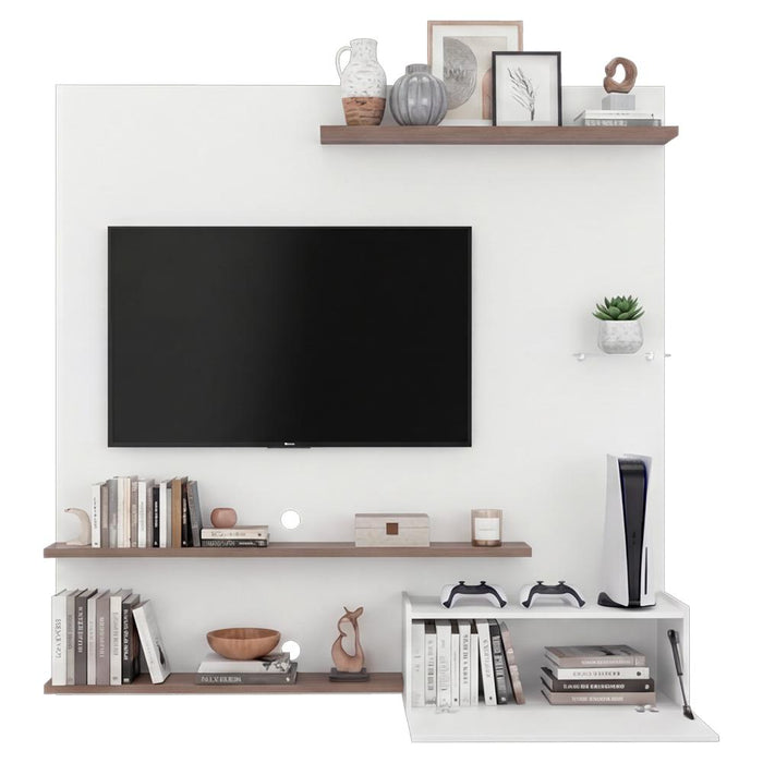 Panel de Tv Henry, Blanco Duqueza y Avellana, con Espacio Para Televisor de Hasta 65"