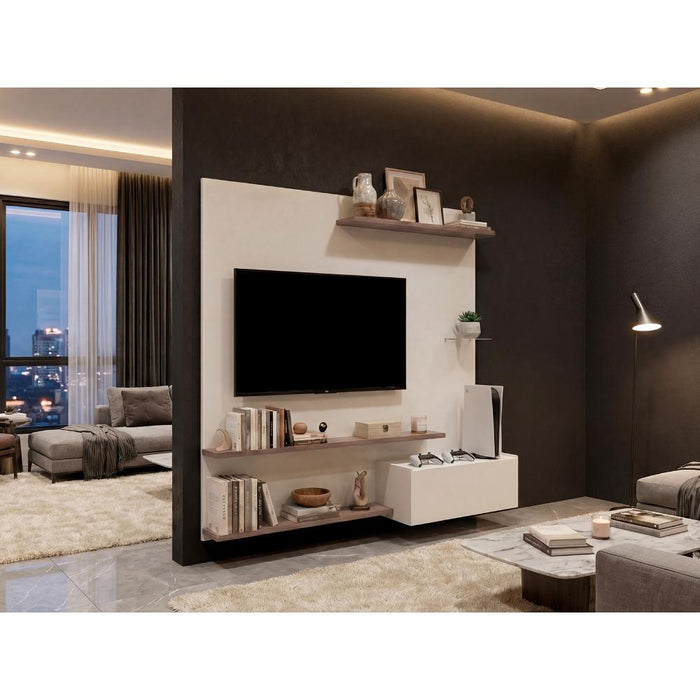 Panel de Tv Henry, Blanco Duqueza y Avellana, con Espacio Para Televisor de Hasta 65"