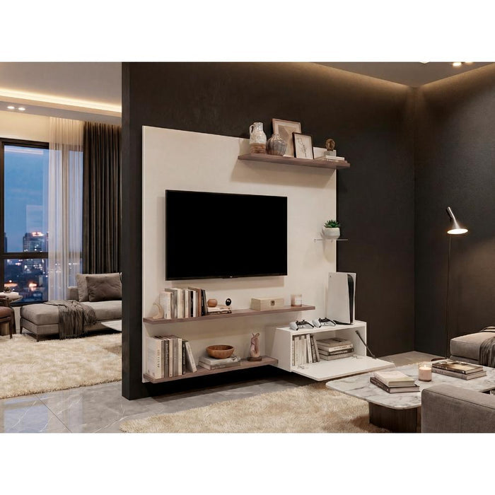 Panel de Tv Henry, Blanco Duqueza y Avellana, con Espacio Para Televisor de Hasta 65"