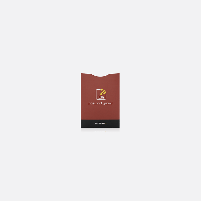 A Sherpani Passport Guard Cider RFID Sleeve on white backdrop.