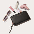 Pebble Leather Expanded Zip Pouch - Black/Rose Gold