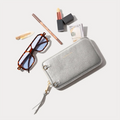 Pebble Leather Expanded Zip Pouch  - Metallic Silver/Gold
