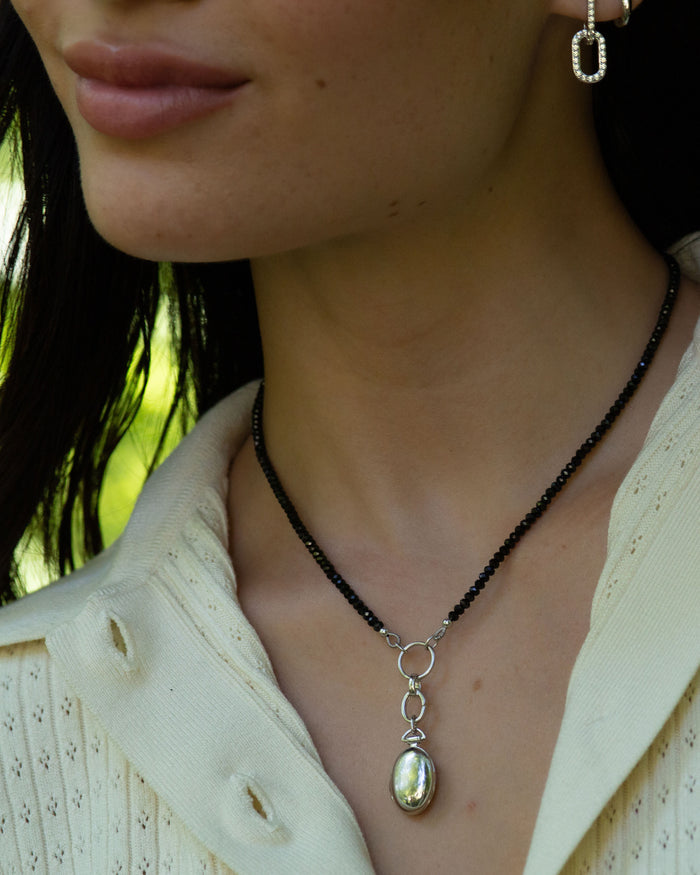 Petite Anna Sterling Silver Locket Charm on Black Spinel Design Your Own Necklace Chain