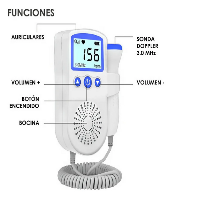 PULSÓMETRO DOPPLER PARA BEBÉS Y EMBARAZADAS COLOR AZUL