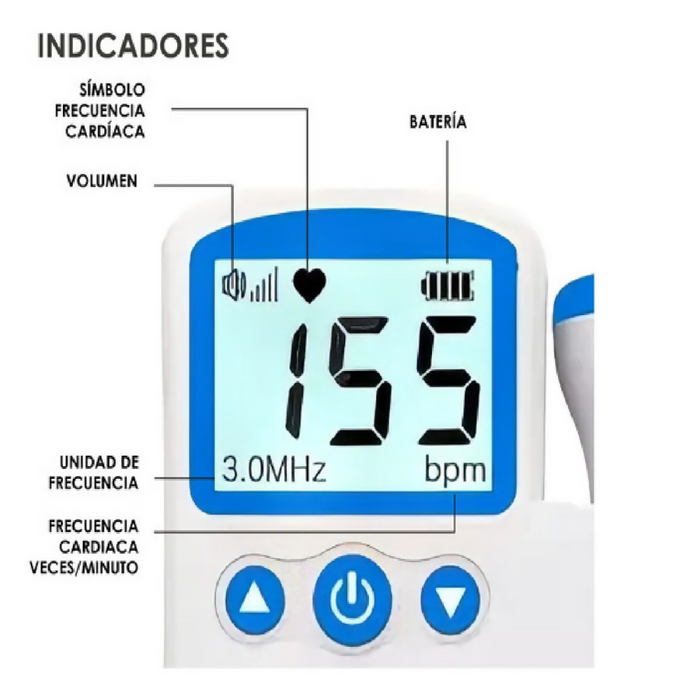 PULSÓMETRO DOPPLER PARA BEBÉS Y EMBARAZADAS COLOR AZUL