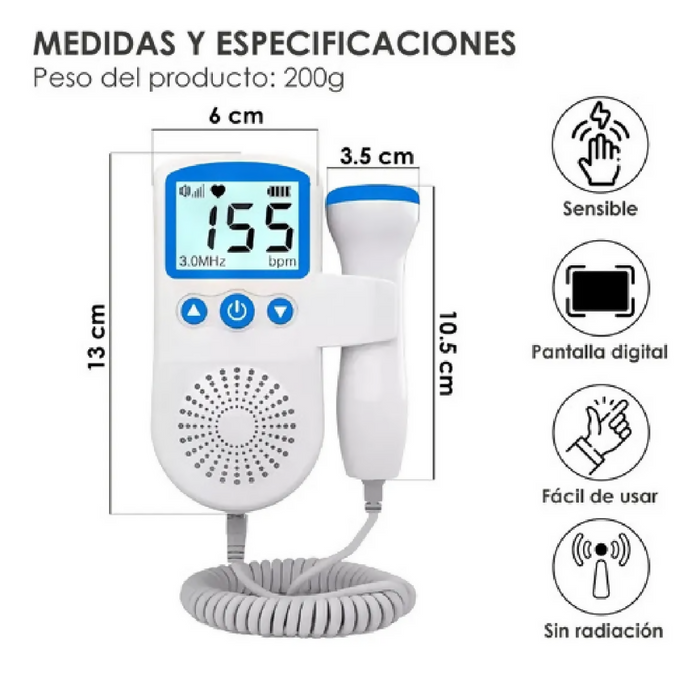 PULSÓMETRO DOPPLER PARA BEBÉS Y EMBARAZADAS COLOR AZUL