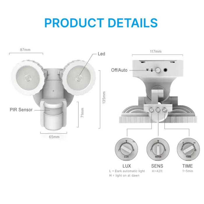 REFLECTOR SOLAR ARTICULADO SENSOR AJUSTABLE 120° LUZ BLANCA