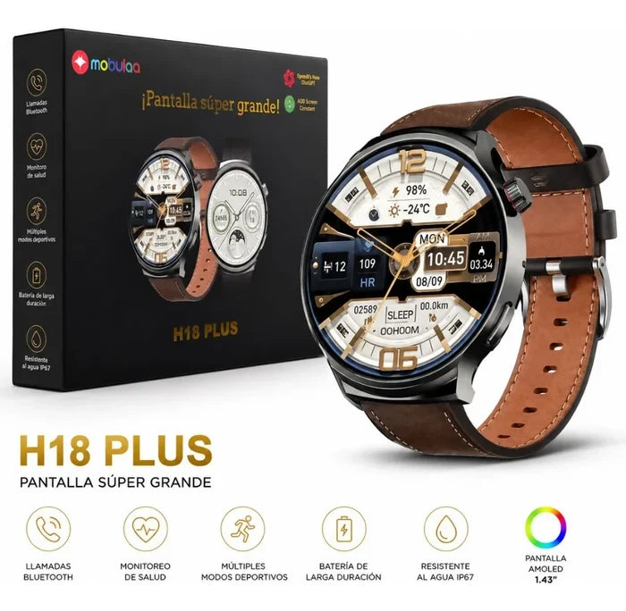 RELOJ INTELIGENTE SMARTWATCH PREMIUM DOBLE PULSO CUERO H18