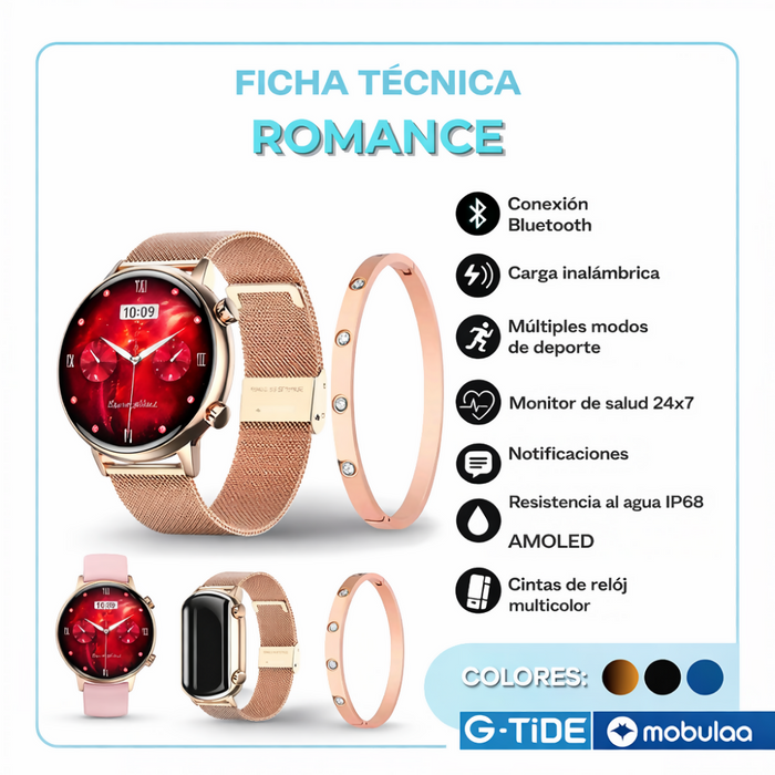 RELOJ SMARTWATCH INTELIGENTE MUJER SUMERGIBLE 3 PULZOS ROMAN