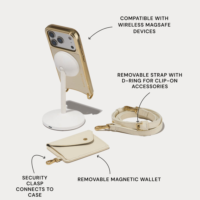 Remi Chrome Magnet Wallet Crossbody Phone Case - Ivory/Chrome Gold