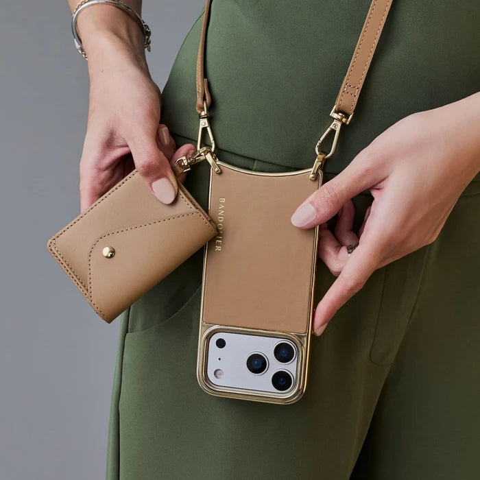 Remi Chrome Magnet Wallet Crossbody Phone Case - Tan/Chrome Gold