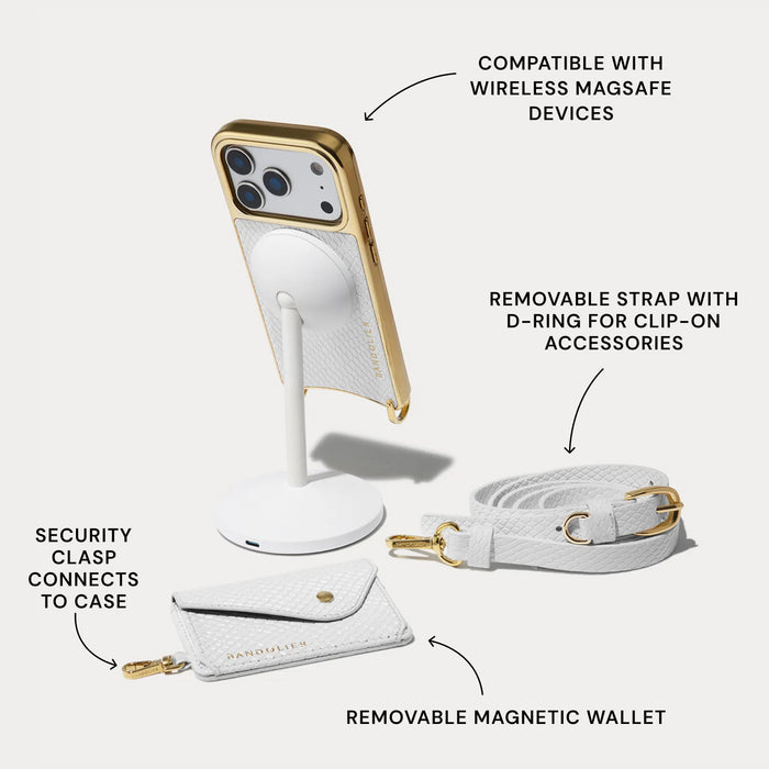 Remi Chrome Magnet Wallet Crossbody Phone Case - White Snake/Gold