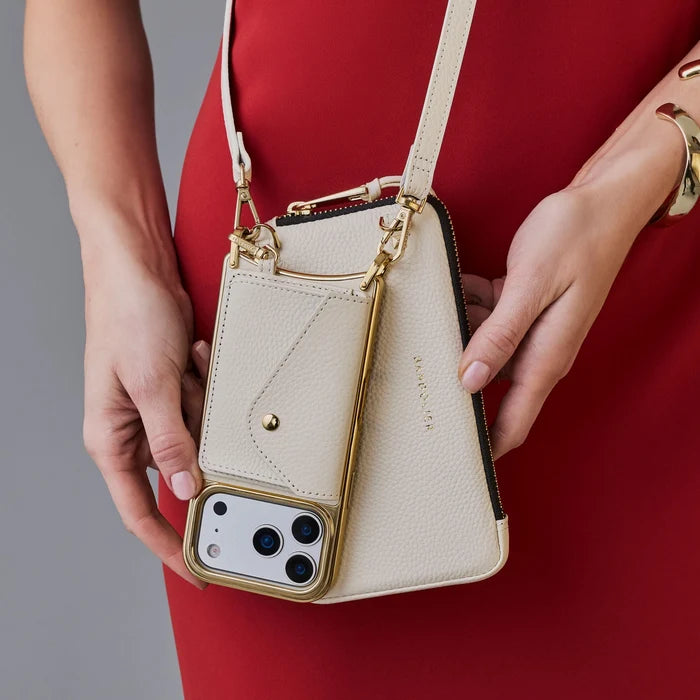 Remi Magnet Wallet Crossbody Phone Case Pouch Set - Ivory/Chrome Gold