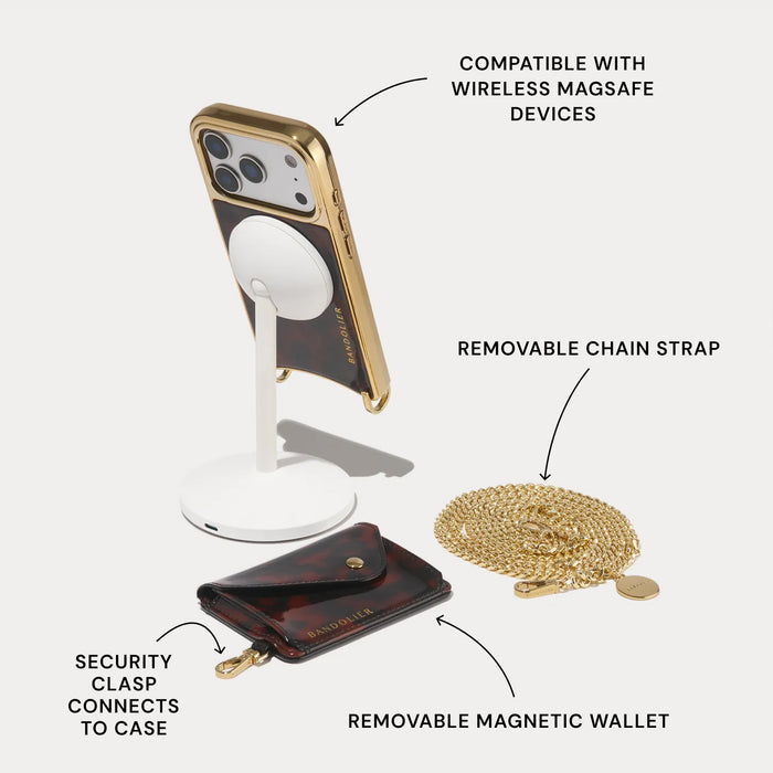 Rio Magnet Crossbody Phone Case - Tortoise/Chrome Gold