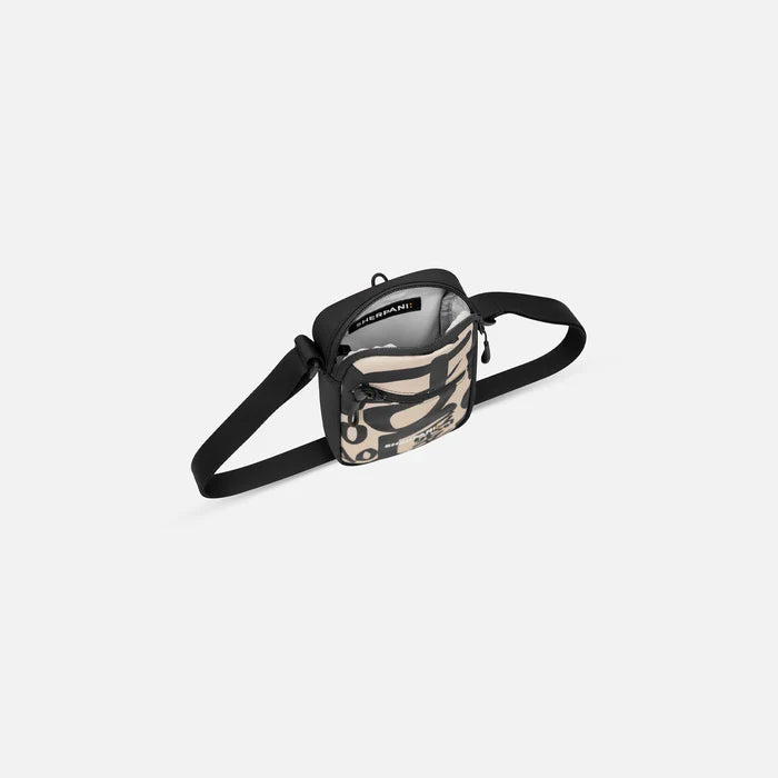 Sherpani Rogue Ciao Mini Crossbody, above view showing inside of main zipper pocket on white background.   #color_ciao-print