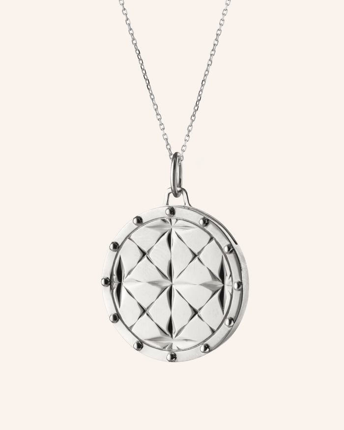 Sterling Silver Round Mosaic Half Locket