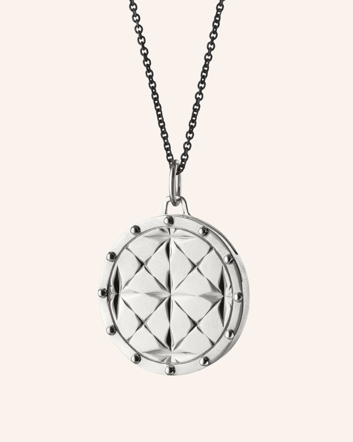 Round Mosaic Half Locket on a Black Steel Chain