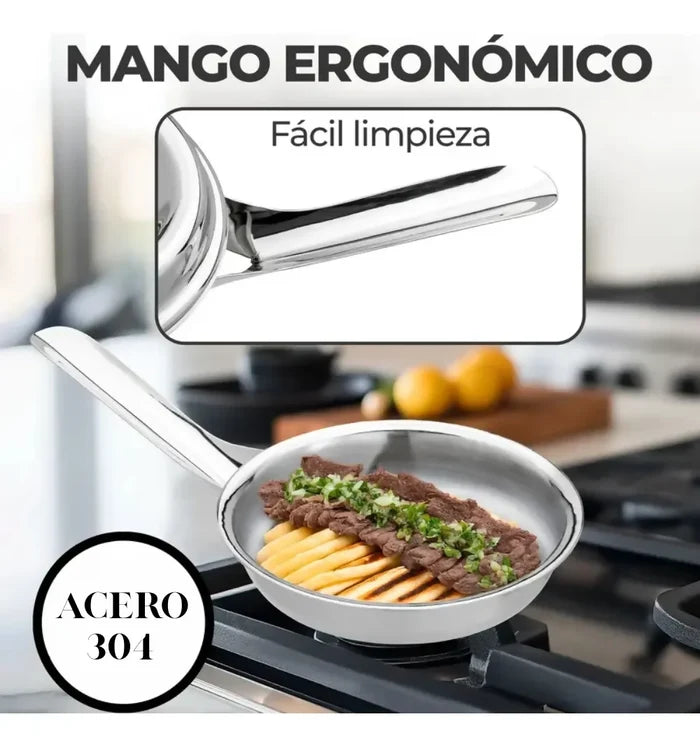 SARTÉN HUEVOS 15CM ACERO QUIRÚRGICO 18/10 CON TAPA PREMIUM