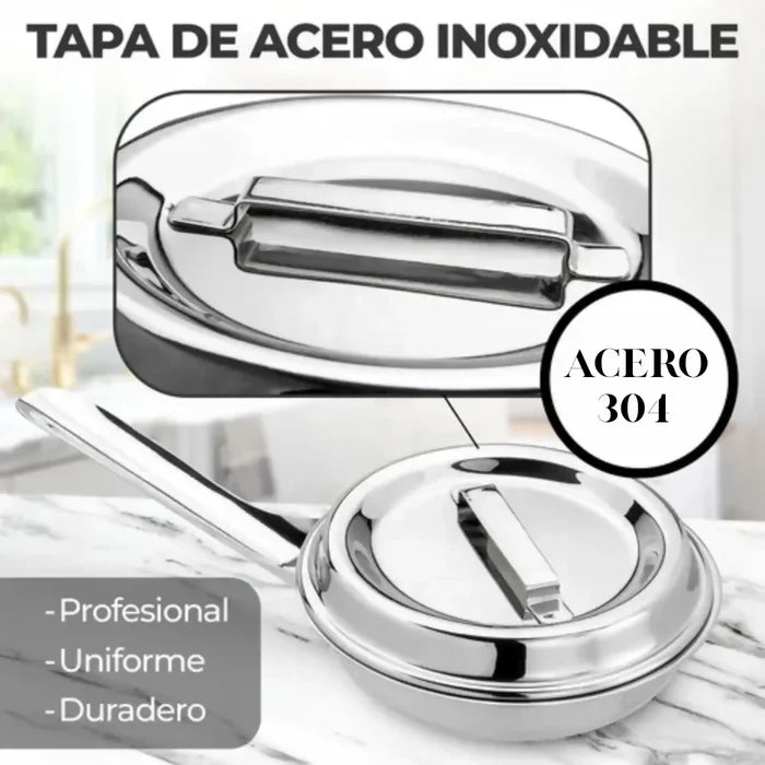 SARTÉN HUEVOS 15CM ACERO QUIRÚRGICO 18/10 CON TAPA PREMIUM