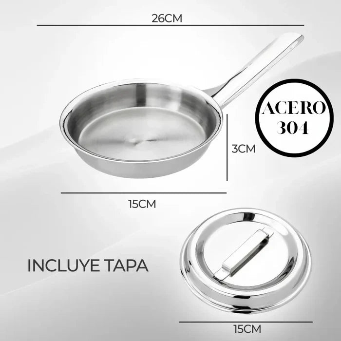 SARTÉN HUEVOS 15CM ACERO QUIRÚRGICO 18/10 CON TAPA PREMIUM