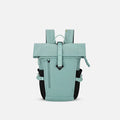 A Sherpani Sedona Surf Blue Backpack, front view showing buckled pockets and straps on white backdrop. #color_surf-blue