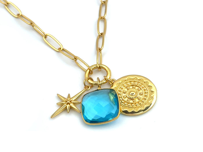 Set 3 GOLD: Elegant Paperclip Aqua Infinity Sundial Large North Star | LINK, design your own