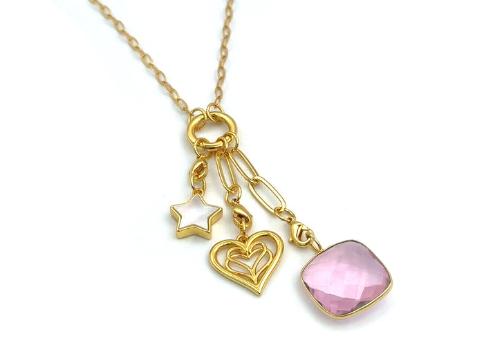 Set 4 GOLD: Small Paperclip Pink Infinity Triple Heat Mother of Pearl Star | LINK, design your own
