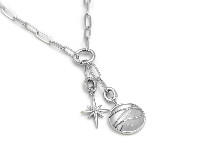 Set 6 SILVER: Elegant Paperclip Chain White Ocean Wave Large North Star | LINK, design your own