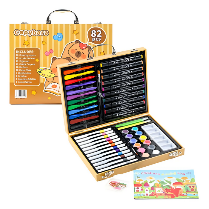 SET ARTES PINTURA DIBUJO CAPIBARA NIÑOS KIT DE PINTURA 82PCS CAPIBARA