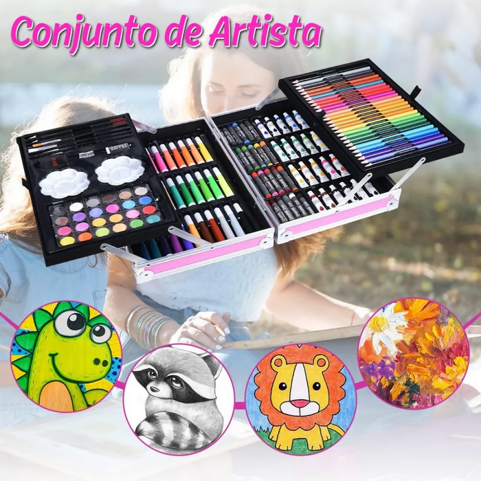 SET DE ARTES PROFESIONAL PARA NIÑOS KIT DE PINTURA 145 PCS AZUL