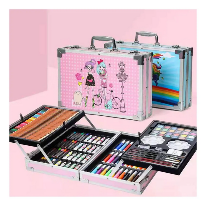 SET DE ARTES PROFESIONAL PARA NIÑOS KIT DE PINTURA 145 PCS ROSADO