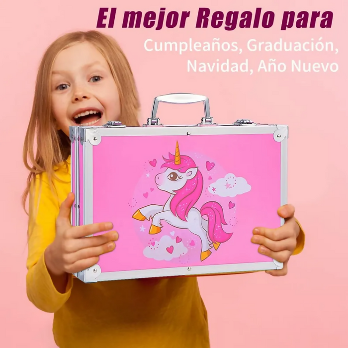 SET DE ARTES PROFESIONAL PARA NIÑOS KIT DE PINTURA 145 PCS ROSADO