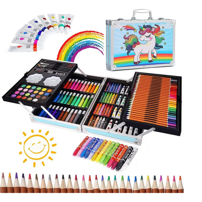 SET DE ARTES PROFESIONAL PARA NIÑOS KIT DE PINTURA 145 PCS ROSADO