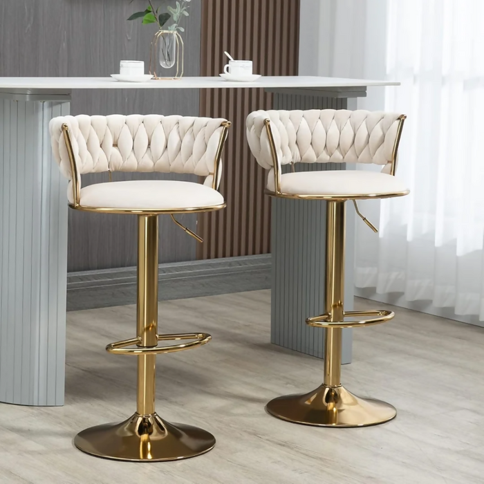 SET X2 SILLAS BAR BUTACO ALTA GIRATORIA BARRA COCINA PREMIUM CROMADO BLANCO