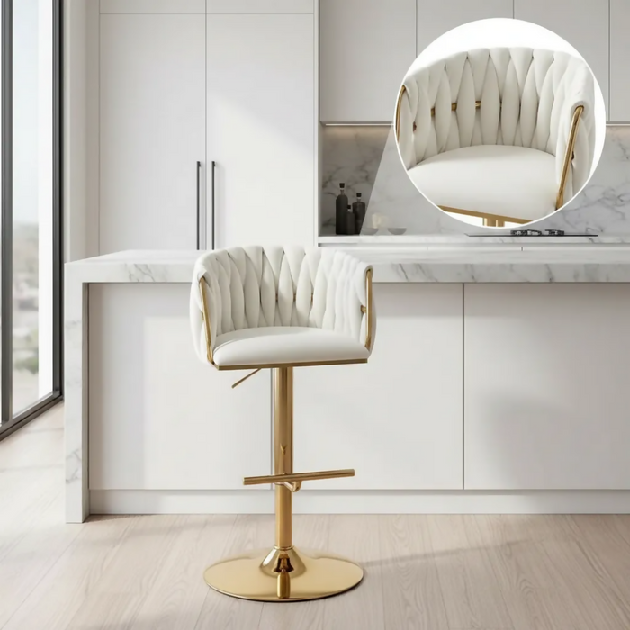 SET X2 SILLAS BAR BUTACO ALTA GIRATORIA BARRA COCINA PREMIUM CROMADO BLANCO