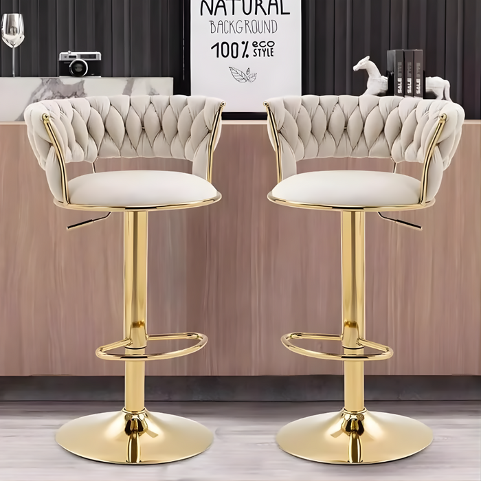 SET X2 SILLAS BAR BUTACO ALTA GIRATORIA BARRA COCINA PREMIUM CROMADO BLANCO