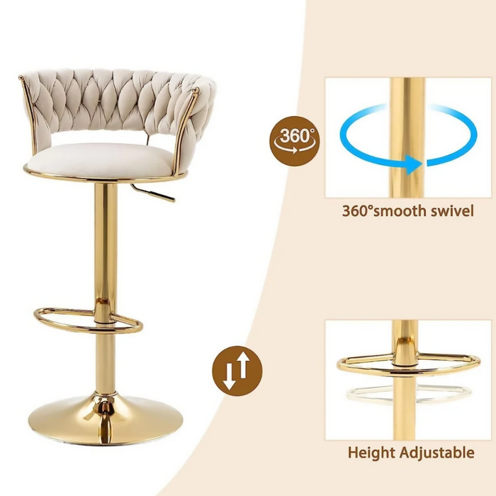SET X2 SILLAS BAR BUTACO ALTA GIRATORIA BARRA COCINA PREMIUM CROMADO BLANCO